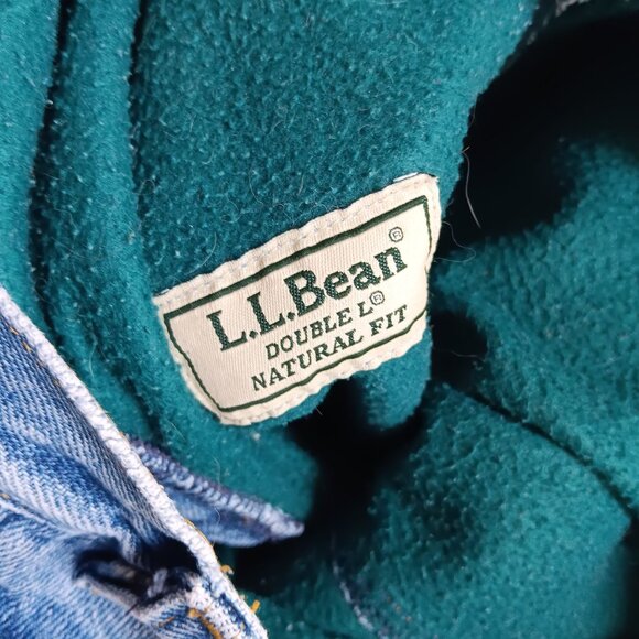 Vintage 1990's Men's 32x30 L.L.Bean Lined Natural Denim Jeans Green Fleece Liner - Picture 3 of 8